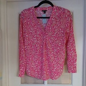 Ann Taylor Pink and White Floral Blouse